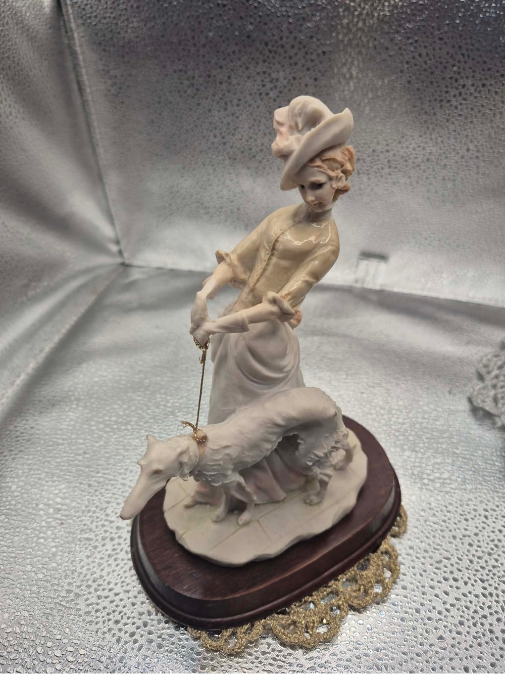 Vintage Victorian Woman with Borzoi Wolfhound Dog Figurine PUCCI Arnart 1984